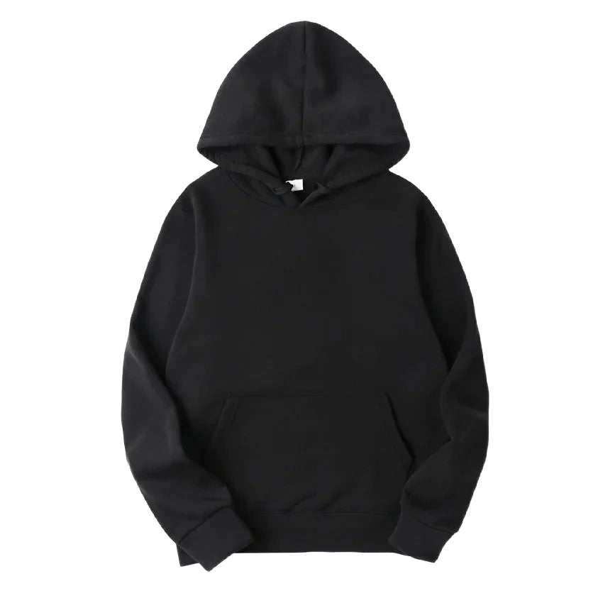 Schwarzer Damen Kapuzenpullover aus weichem Material mit bequemer Kängurutasche und langen Ärmeln für lässigen Stil.