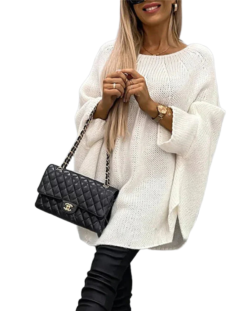 Damen Cape-Strickpullover mit weiten Ärmeln aus weicher Baumwolle, gemütlichem Design und modischem Schnitt für lässige…