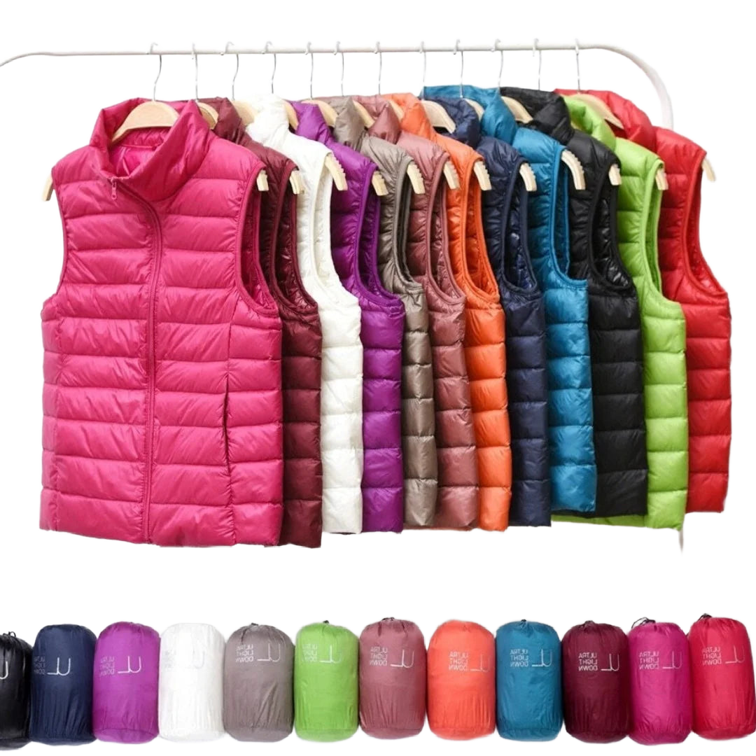 Leichte Damenweste aus atmungsaktivem Material, erhältlich in verschiedenen Farben, ideal für lässige Anlässe.