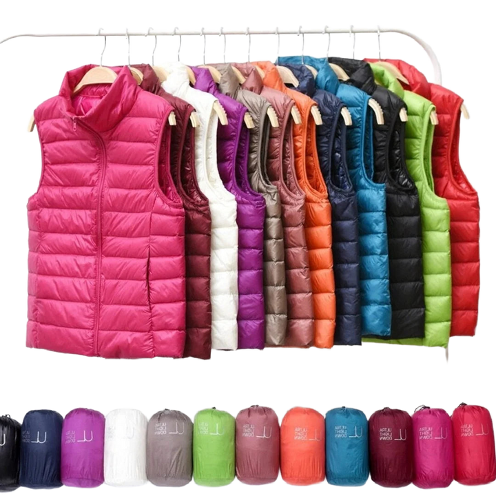 Leichte Damenweste aus atmungsaktivem Material, erhältlich in verschiedenen Farben, ideal für lässige Anlässe.