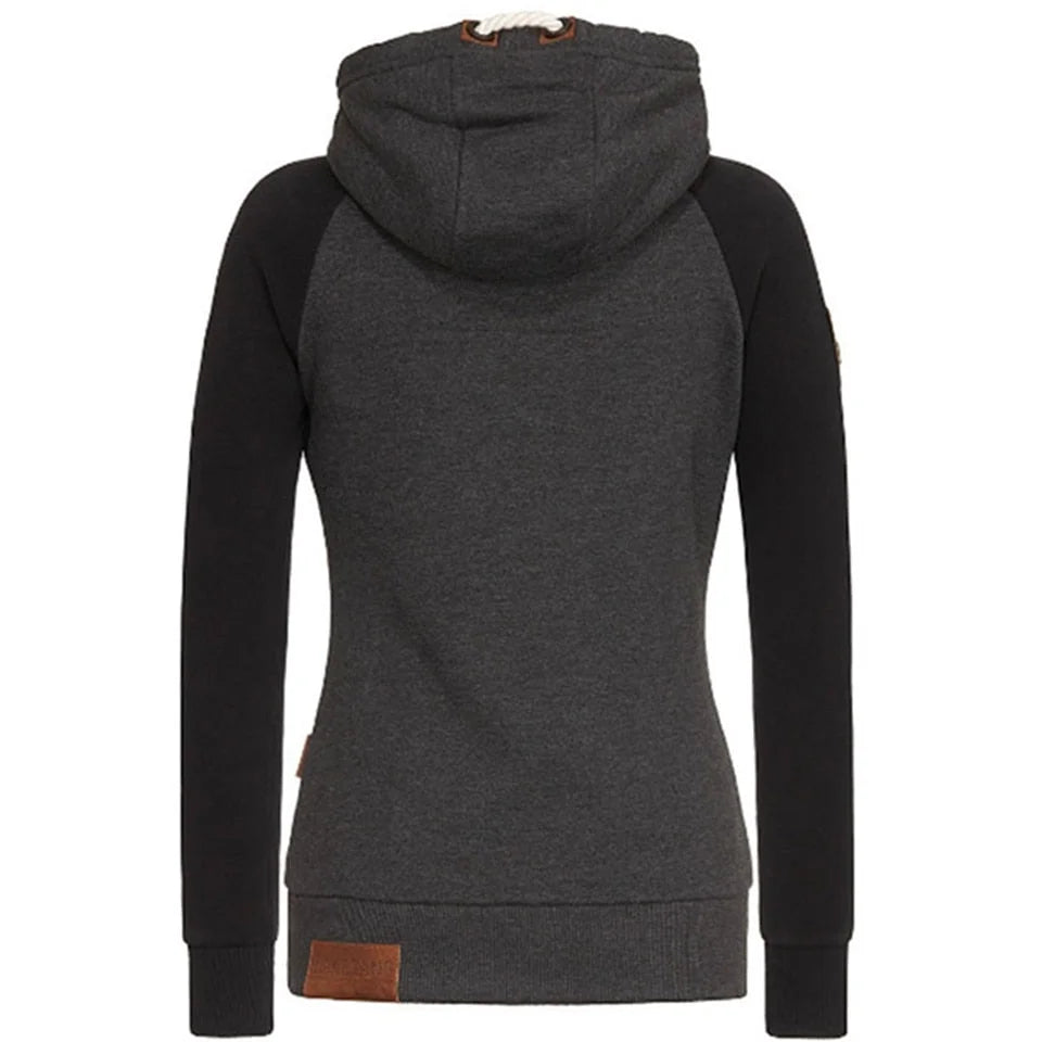 Damen Zip Hoodie mit Kapuze und braunen Details