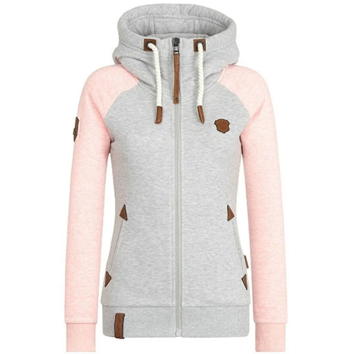 Damen Zip Hoodie mit Kapuze und braunen Details