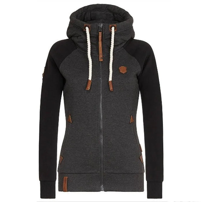 Damen Zip Hoodie mit Kapuze und braunen Details