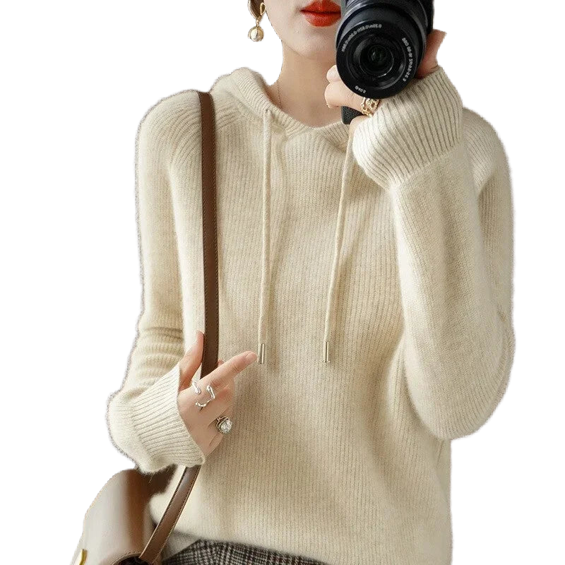 Damen Hoodie mit Kordelzug und Rippbündchen