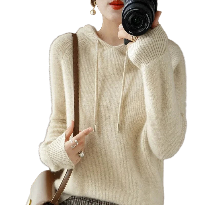 Damen Hoodie mit Kordelzug und Rippbündchen