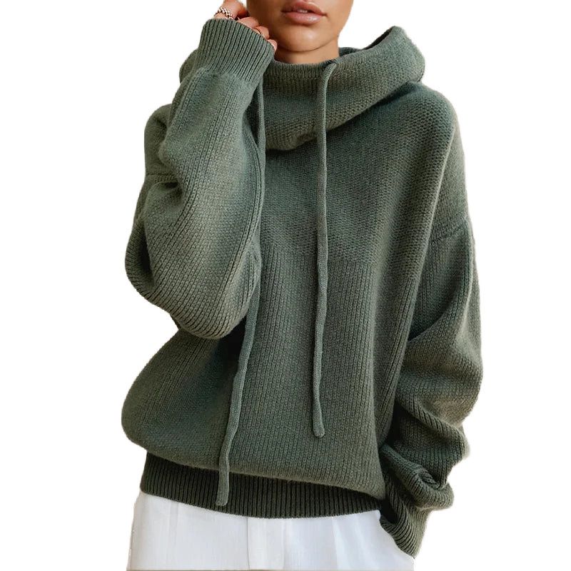 Grüner Damen Pullover mit Rollkragen, Kordeldetails und weichem Material für angenehmen Tragekomfort im Alltag.