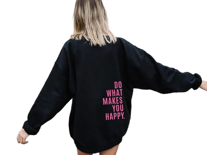 Damen Oversize Kapuzenpullover aus weichem Baumwollmix mit fröhlichem Spruch und lässigem Schnitt in zwei Farben.