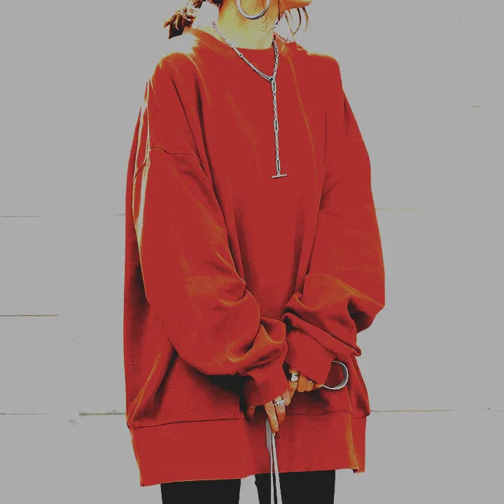 Damen Oversize Sweatshirt in Orange, Rundhalsausschnitt, lange Ärmel, aus weichem, bequemen Baumwollmix für Alltag und…