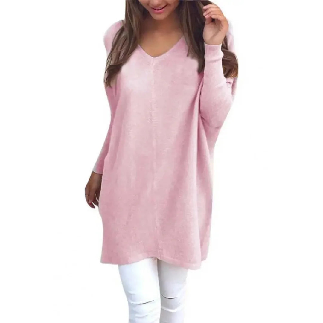 Rosa Damen Pulli mit oversized V-Ausschnitt, aus weichem Material, ideal für casual Looks und vielseitige Kombinationen.