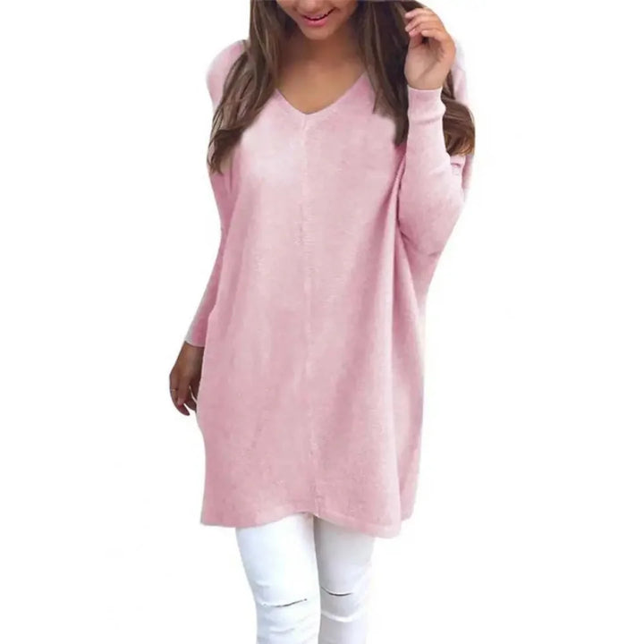 Rosa Damen Pulli mit oversized V-Ausschnitt, aus weichem Material, ideal für casual Looks und vielseitige Kombinationen.