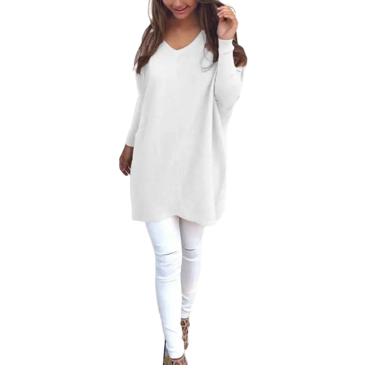Damen Oversized V-Ausschnitt Pullover in Weiß, aus weichem, atmungsaktivem Material mit lässigem Design und lockerer…