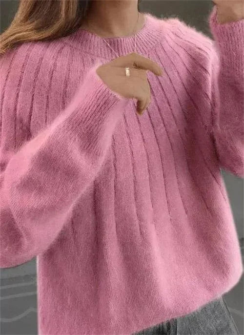 Damen Strickpullover aus Rippstrick mit Rundhalsausschnitt