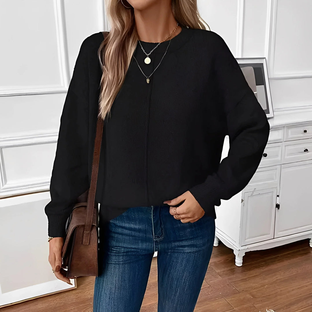 Schwarzer Damen Pullover mit Rundhalsausschnitt, lässigem Schnitt und weichem, atmungsaktivem Material für Alltag und…