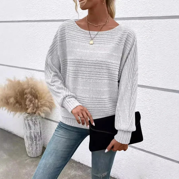 Damen Pullover mit Streifen, weichem Baumwollmix und weitem Rundhalsausschnitt, ideal für lässige Alltagslooks.