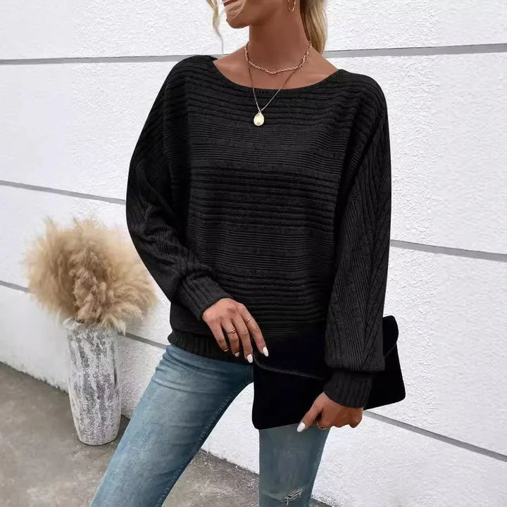 Damen Pullover mit streifen, weitem Rundhalsausschnitt aus weicher Baumwolle, ideal für lässige Anlässe und den Alltag.