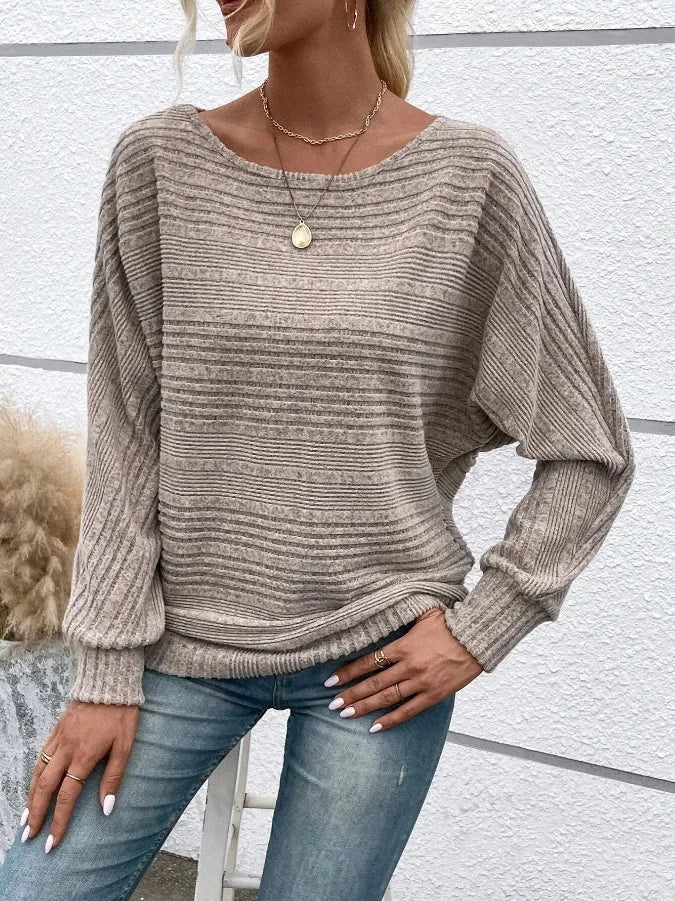 Damen Pullover mit Streifen, weitem Rundhalsausschnitt aus weicher Baumwolle, ideal für lässige Styles und tägliche…