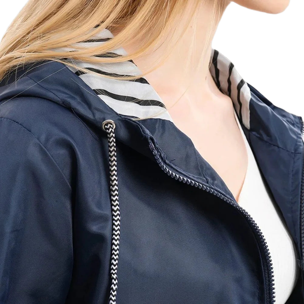 Damen Regenjacke mit gestreiftem Innenfutter und Reißverschluss