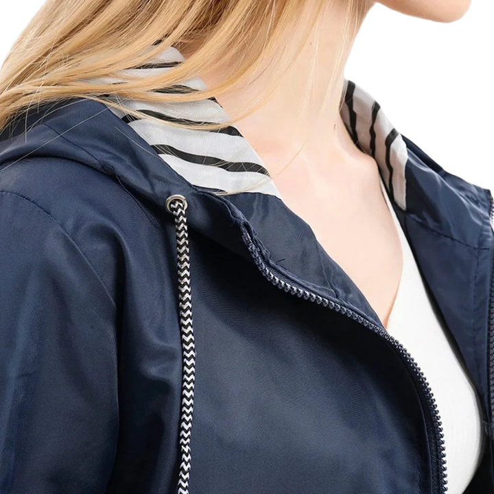 Damen Regenjacke mit gestreiftem Innenfutter und Reißverschluss