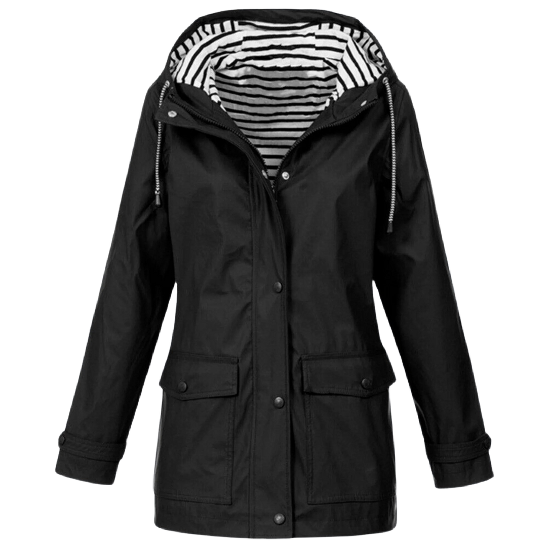 Damen Regenjacke mit Kapuze Schwarz Wasserdicht