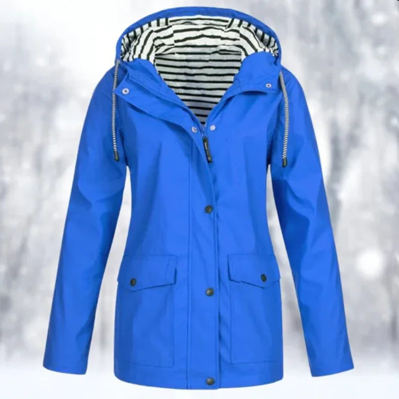Damen Regenjacke mit Kapuze und Streifenfutter