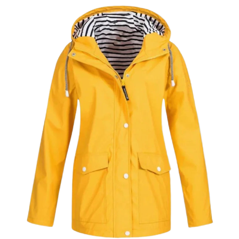 Damen Regenjacke mit Kapuze und Streifenfutter