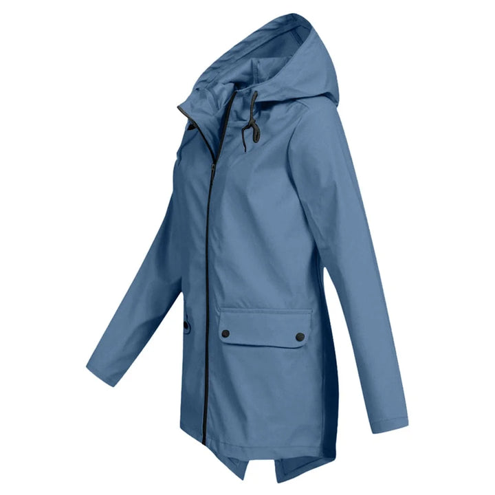 Damen Regenjacke mit Kapuze, aus wasserdichtem Material, mit praktischen Taschen und sportlichem Schnitt für Alltag und…