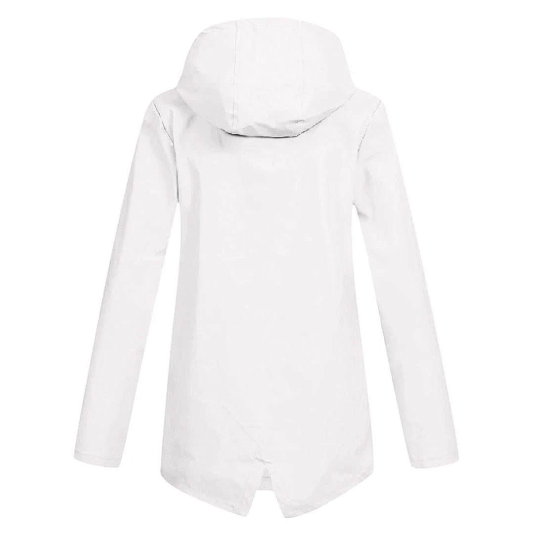 Damen Regenjacke mit Kapuze, wasserdicht, atmungsaktiv und mit praktischen Taschen in modernem Schnitt.