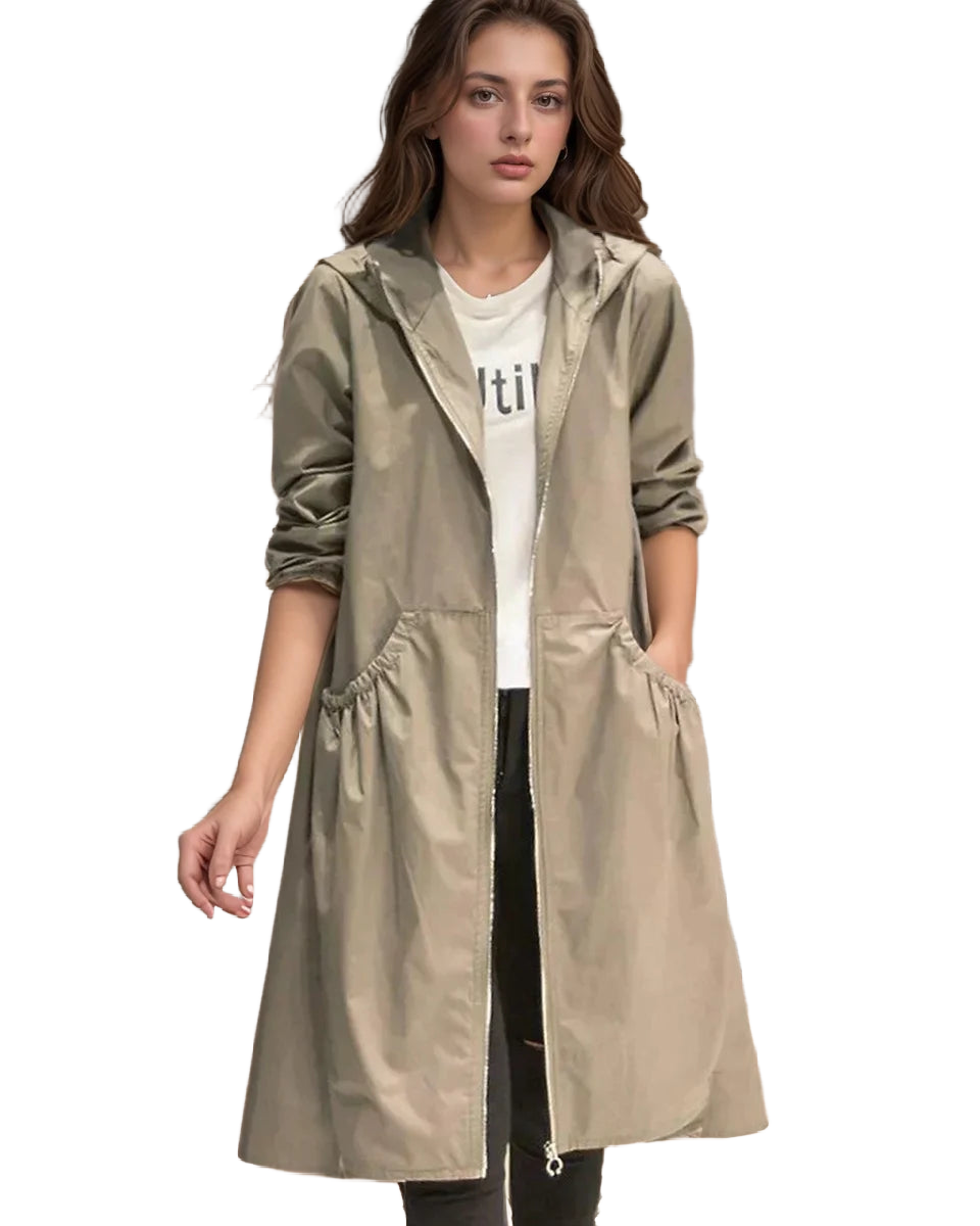 Damen Regenjacke mit Kapuze und Tunnelzug