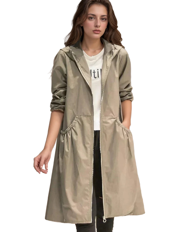 Damen Regenjacke mit Kapuze und Tunnelzug