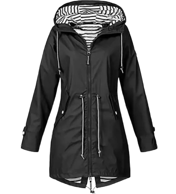 Damen Regenjacke mit Kapuze und verstellbarem Taillenzug