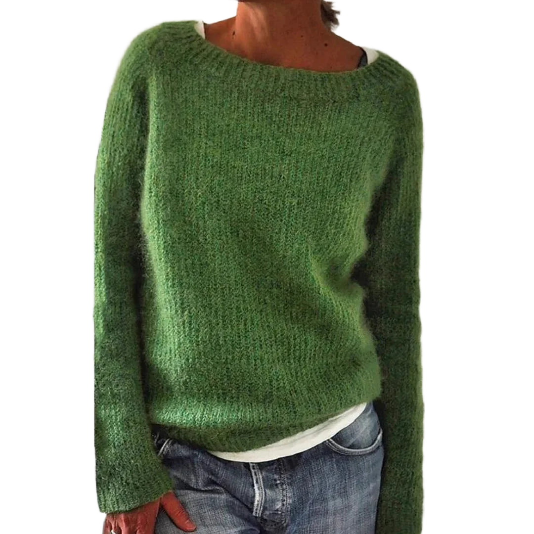 Damen Strickpullover in Grün, Rundhalsausschnitt, aus weichem Material, lässiger Schnitt, ideal für den Alltag.