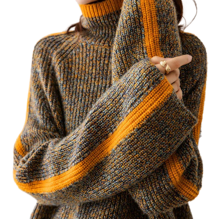 Brauner Damen Strickpullover mit Rollkragen, Oversize-Design, aus weichem Material für Komfort und optimale Passform.