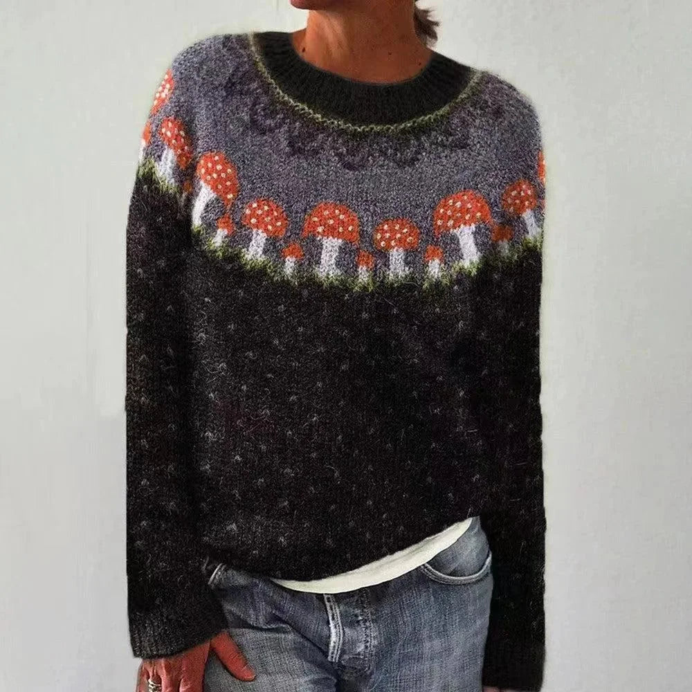 Damen Strickpullover in 8336, Rundhalsausschnitt, Norwegermuster, aus warmem Wollmix gefertigt, ideal für kalte Tage.