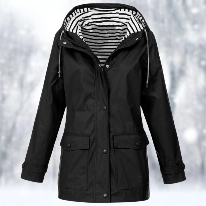 Damen Regenjacke mit Kapuze Schwarz Wasserdicht