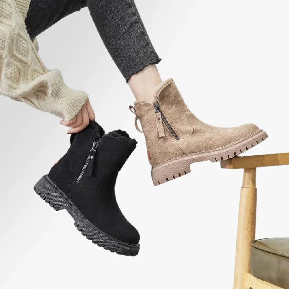 Damen-Winterboots aus strapazierfähigem Material mit warmer Fütterung und rutschfester, robuster Sohle für optimalen Halt.