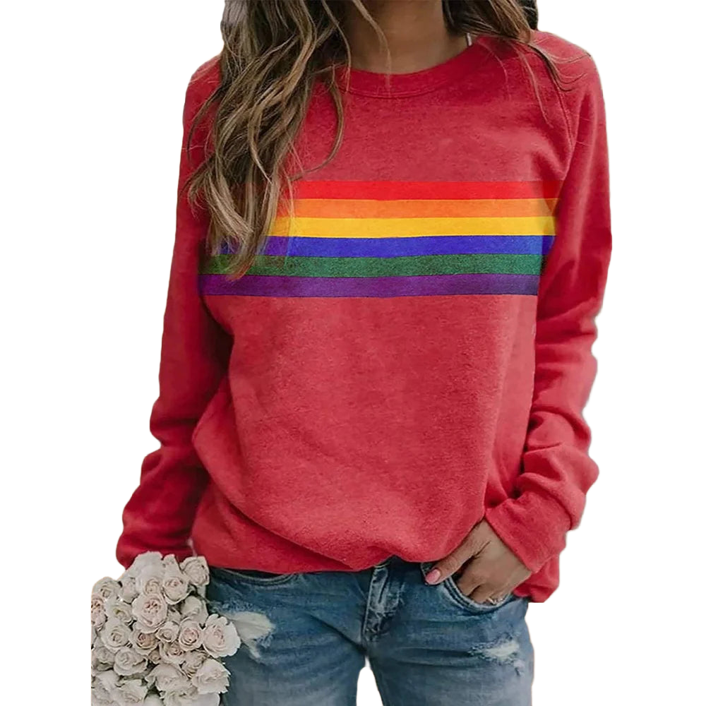 Damenpullover mit Regenbogenstreifen und Rundhalsausschnitt