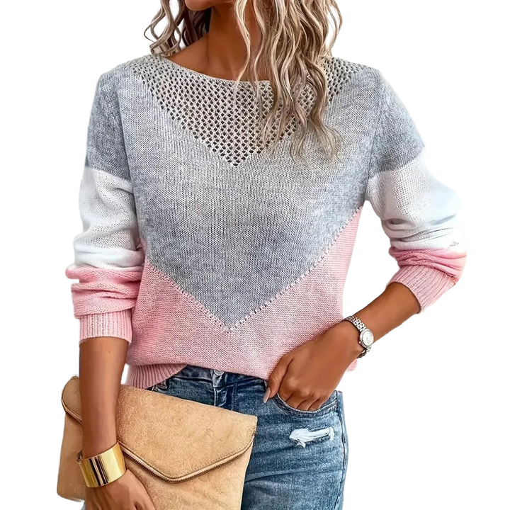 Damen Jumper mit V-Ausschnitt, Kontrastfarbe und detailliertem Strickmuster aus weicher Baumwolle für angenehmen…