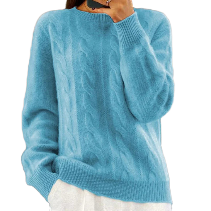 Damen Pullover mit Zopfmuster, langärmlig, aus weicher Baumwolle, zeitloses Design in neutraler Farbe, ideal für den Alltag.