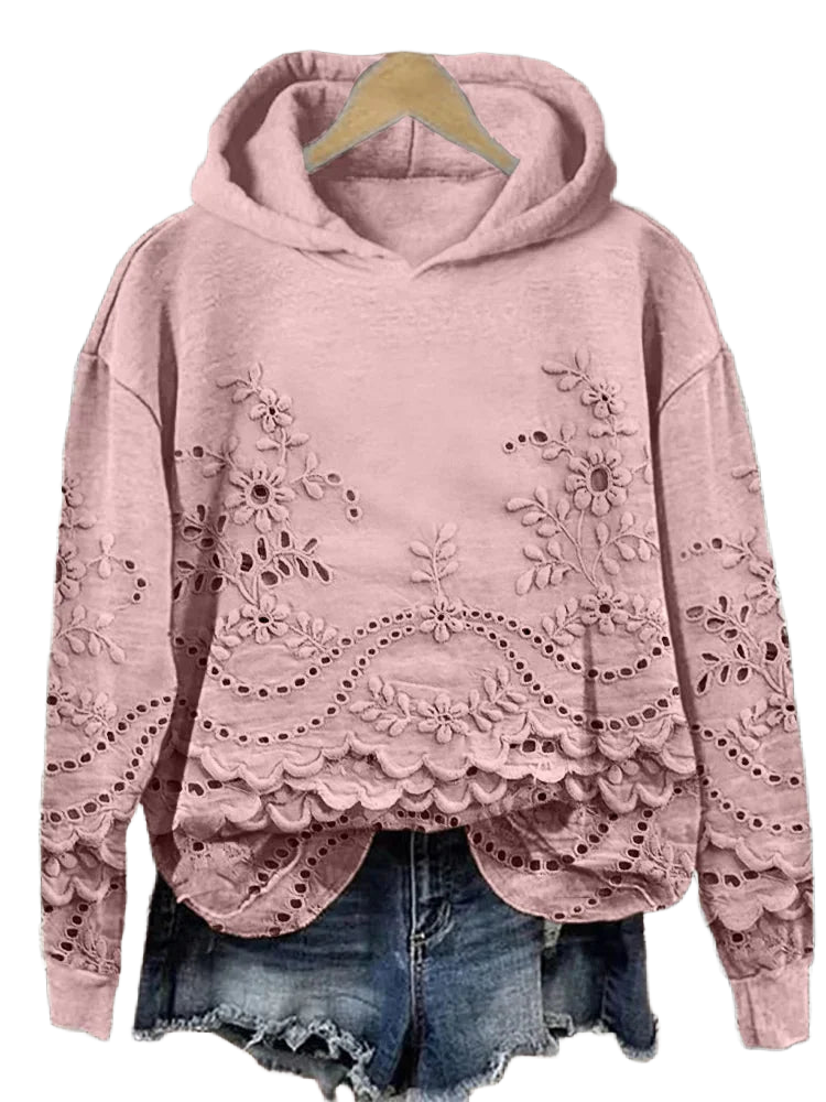 Rosa Kapuzenpullover aus Baumwolle mit floraler Stickerei und lässigem Schnitt für einen entspannten Look.