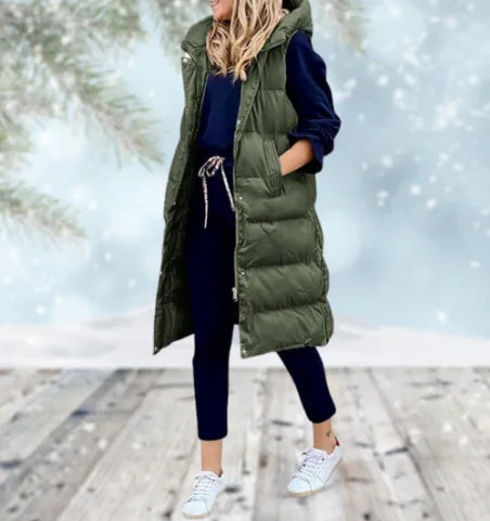 Lange Stepp-Bodywarmer mit Kapuze für Damen
