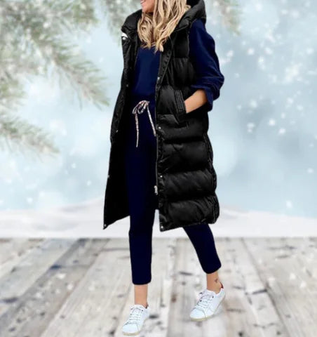 Lange Stepp-Bodywarmer mit Kapuze für Damen