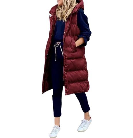 Lange Stepp-Bodywarmer mit Kapuze für Damen