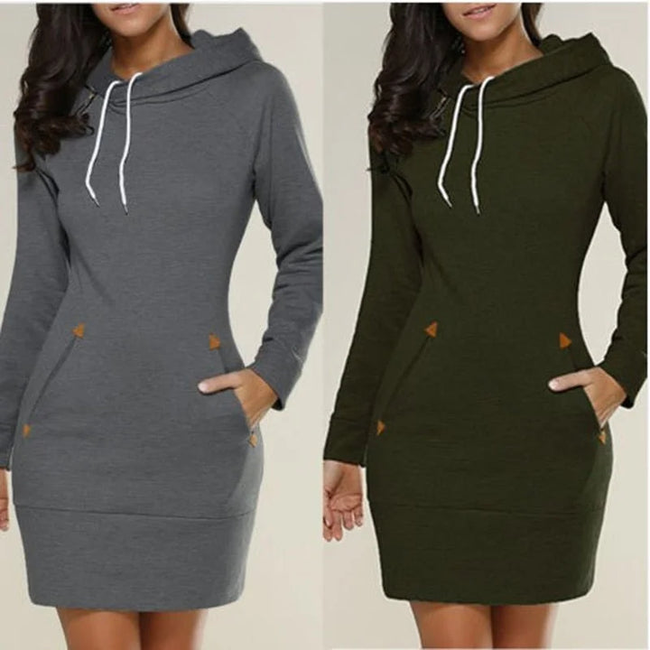 Lässiges Damen Hoodie-Kleid aus weichem Baumwollmix mit Kapuze und praktischen Taschen für deinen Alltag.