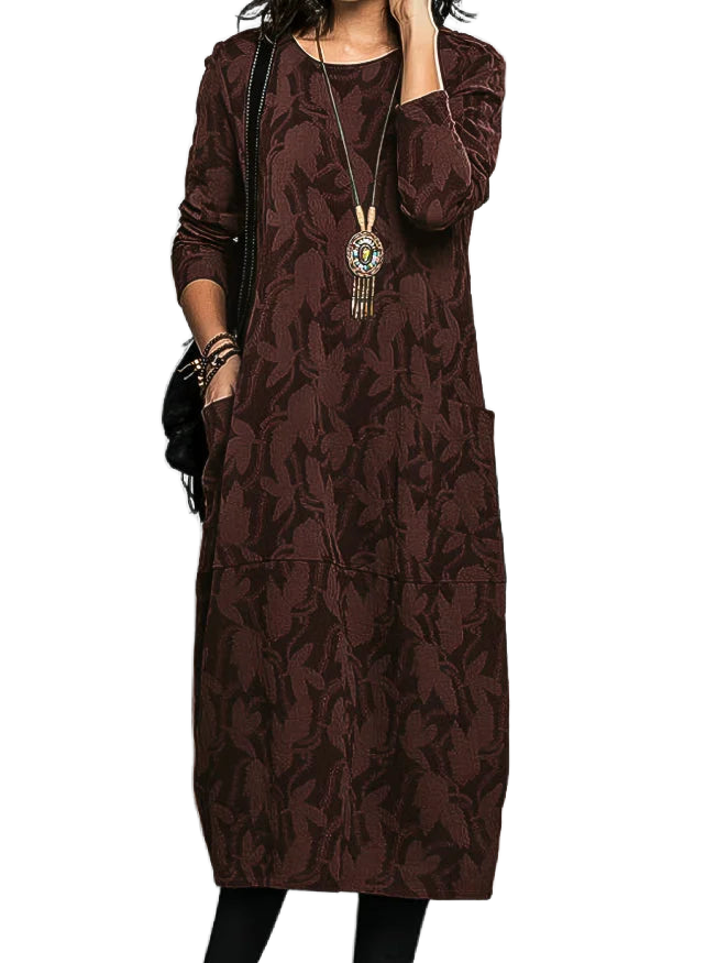 Midikleid für Damen mit langen Ärmeln und Taschen
