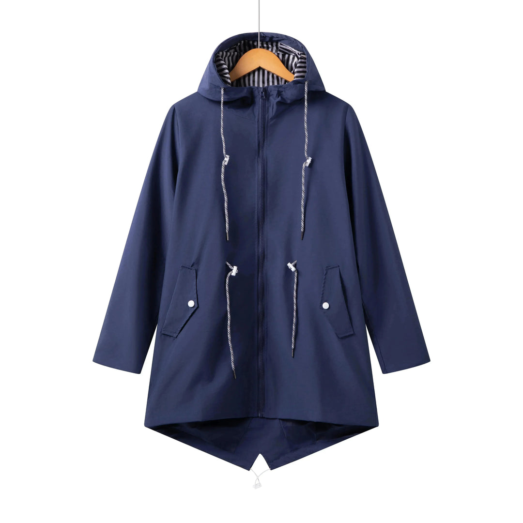 Navy Outdoor-Kapuzenjacke aus leichtem Material mit Reißverschluss, Kordelzug und praktischen Taschen für…