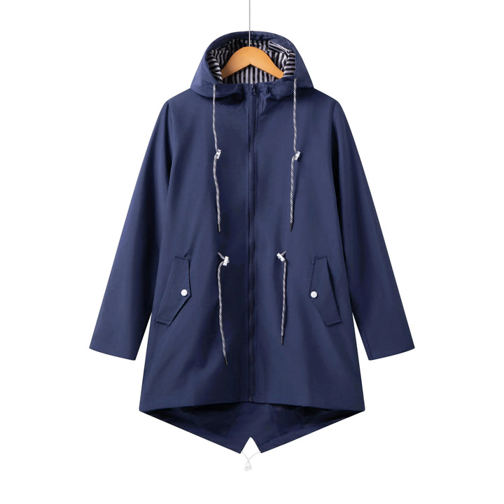 Navy Outdoor-Kapuzenjacke aus leichtem Material mit Reißverschluss, Kordelzug und praktischen Taschen für…