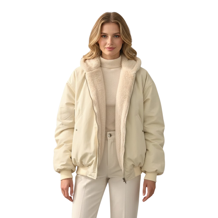 Damen Wende Bomberjacke mit Teddyfutter und Kapuze