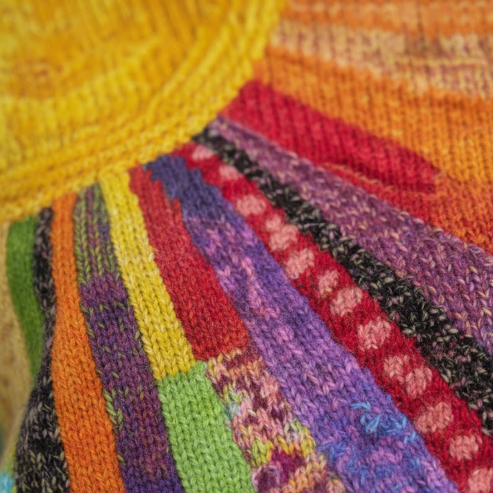 Damen Rollkragenpullover mit Buntes Sonnenmuster und Strickdesign