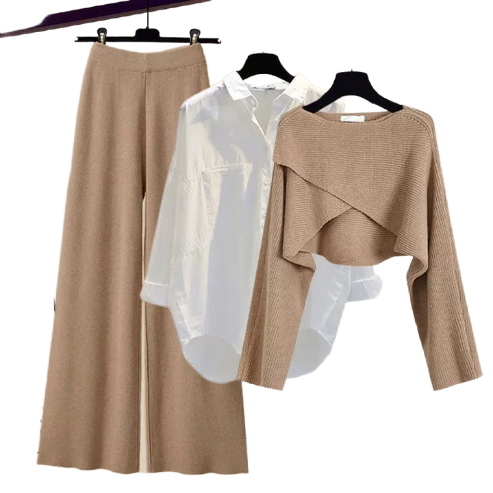 Weites Damen Set mit Pullover und Bluse aus weichem Baumwoll-Polyester-Mix, perfekter Komfort und lässiger Stil.