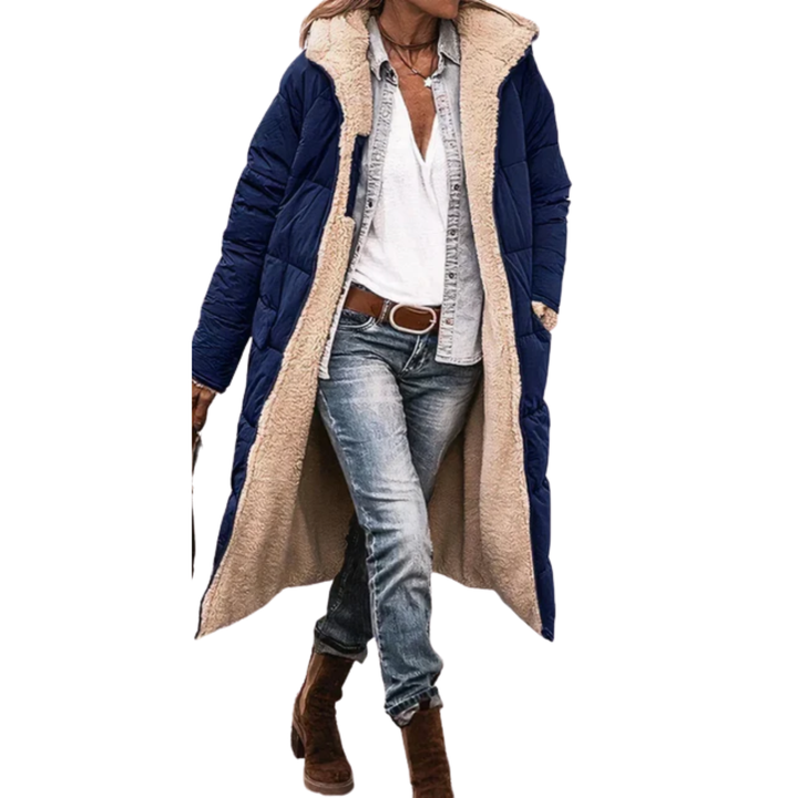 Damen Langer Wintermantel mit Kapuze und Teddyfutter